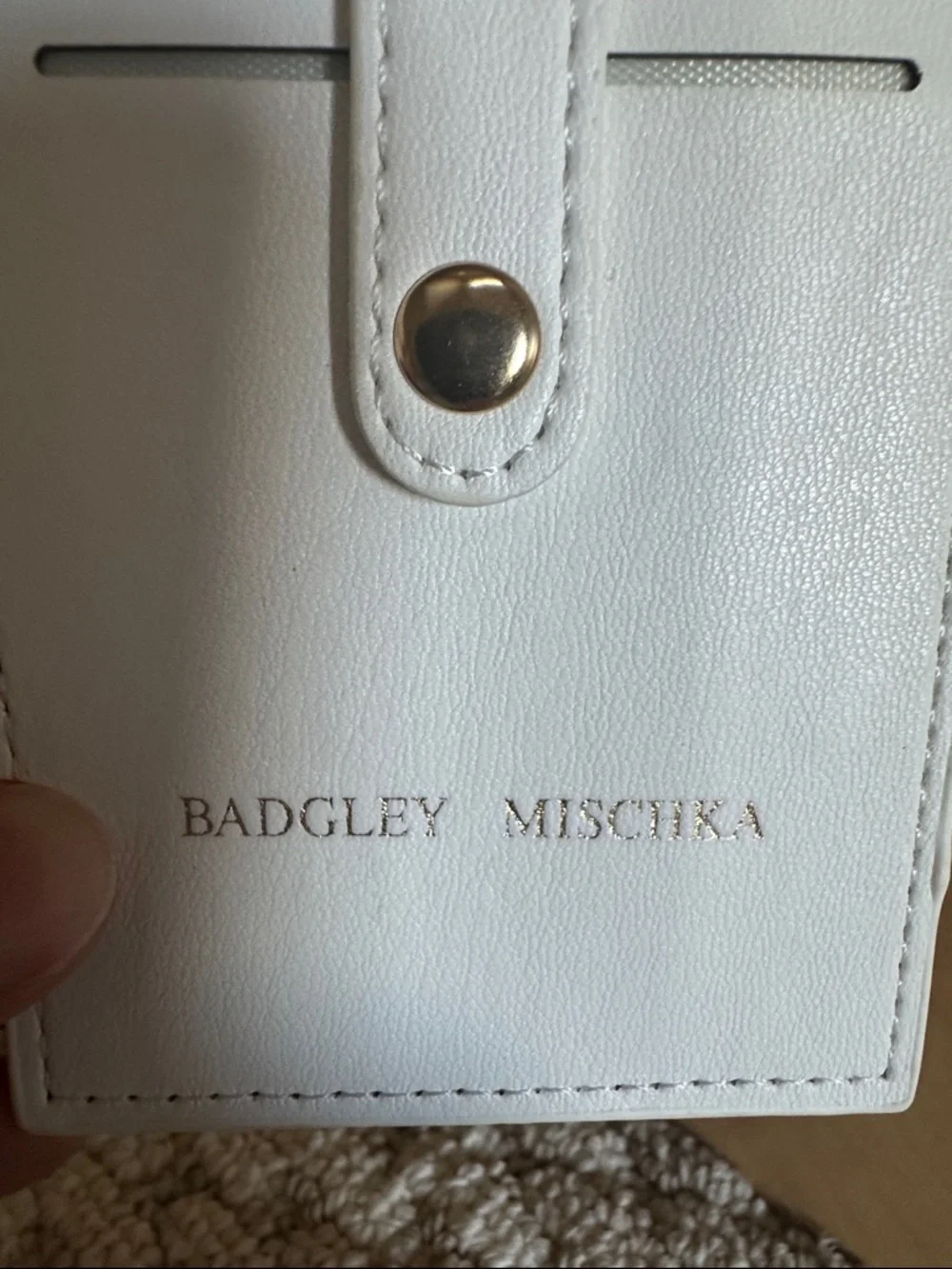 Badgley Mischka White Slim Card Organizer with Snap Strap - Picture 4 of 4